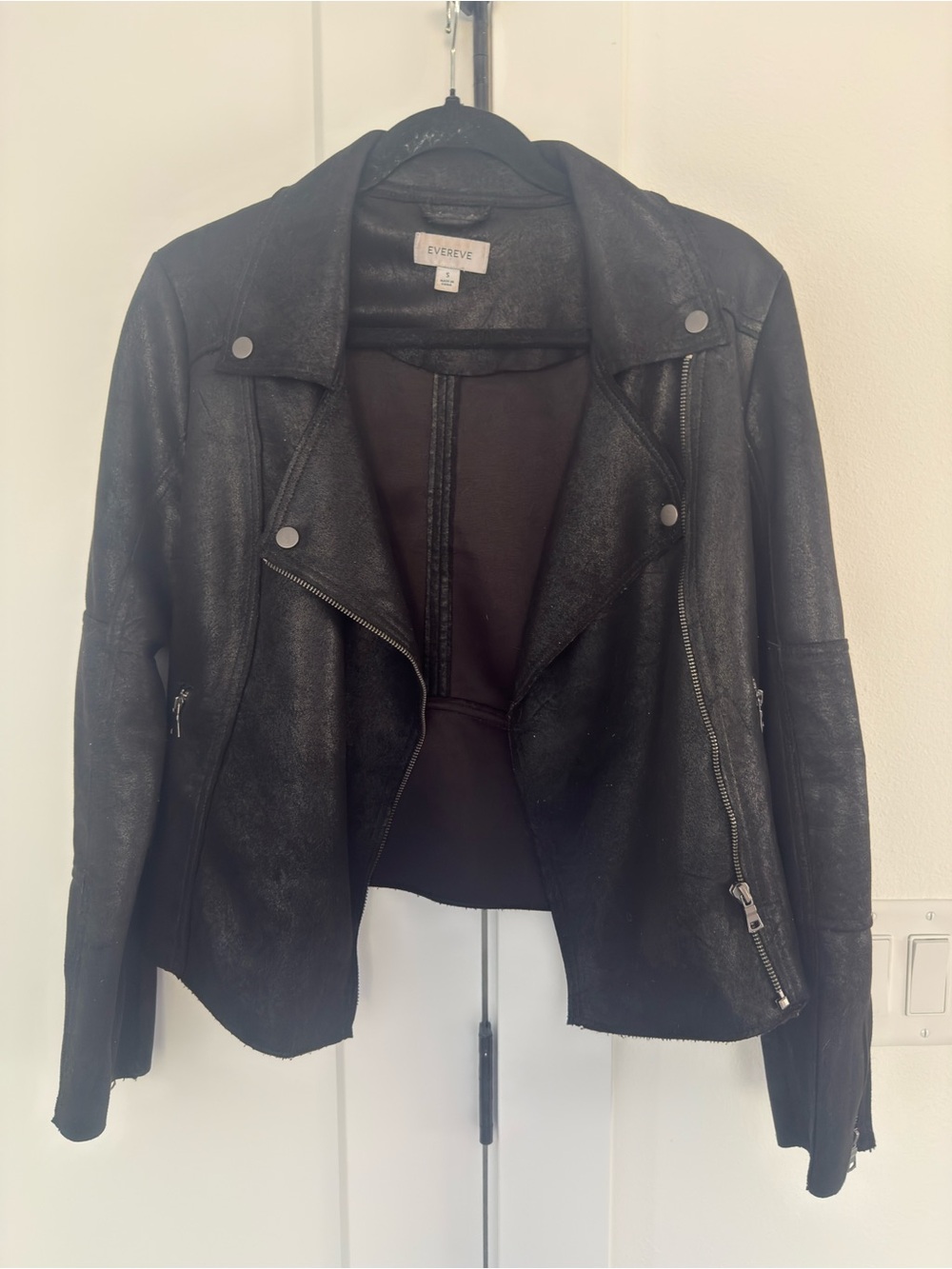 Evereve Black Faux Leather Moto Jacket with Zip Details